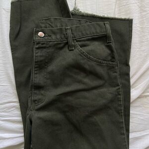 Olive Green Frayed Hem Jeans